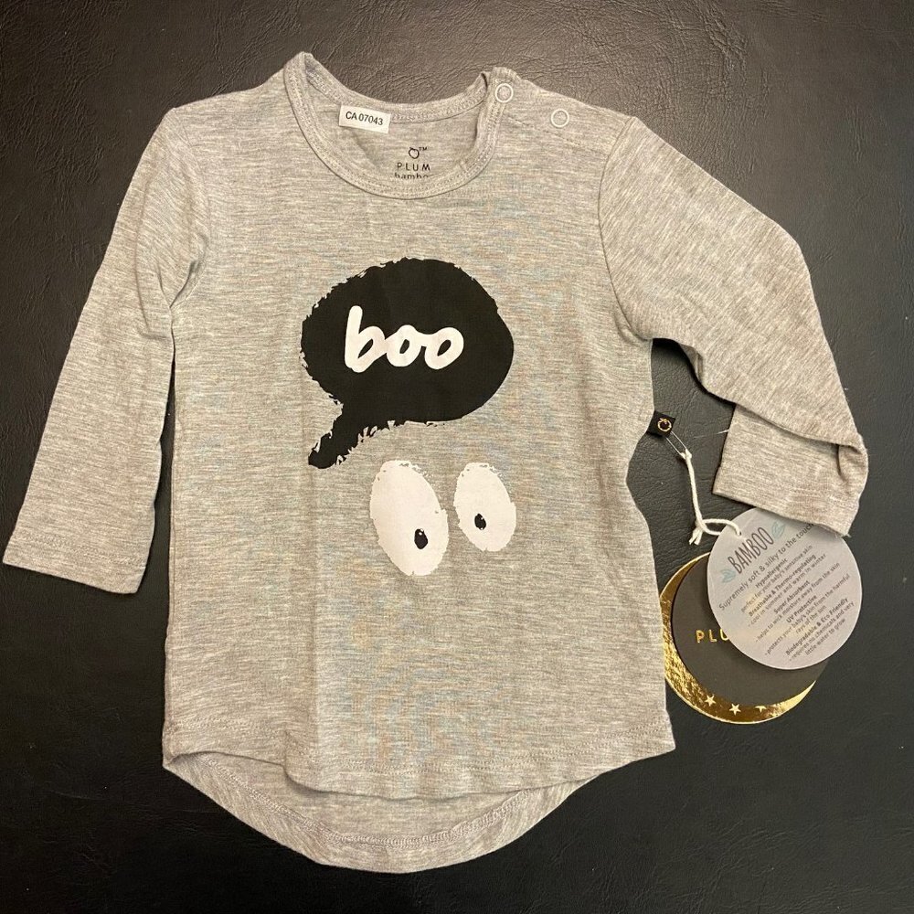 ⭐4 FOR $20⭐ Plum Bamboo Baby Girl's "Boo" L/S T-shirt - Size 6-12M - NWT